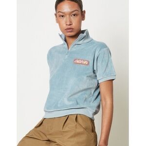 BRAIN DEAD LINKED SHORT SLEEVE MOCK NECK sweater 1/4 zip LIGHT BLUE